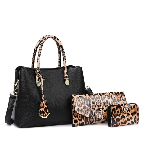 Bolso Tote Grande Cartera Y Pochette De Mujer Cuero PU Lychee Cocodrilo Estampado De Leopardo Elegante Bolso De Hombro