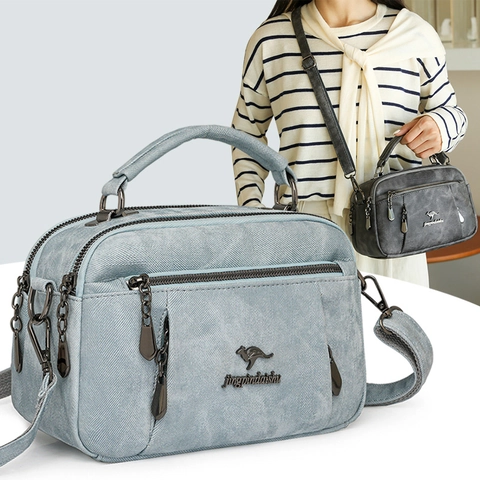 Bolso Bandolera de Cuero PU con Textura para Mujer con Multibolsillos y Logo de Canguro Bolso de Mano Elegante para Diario