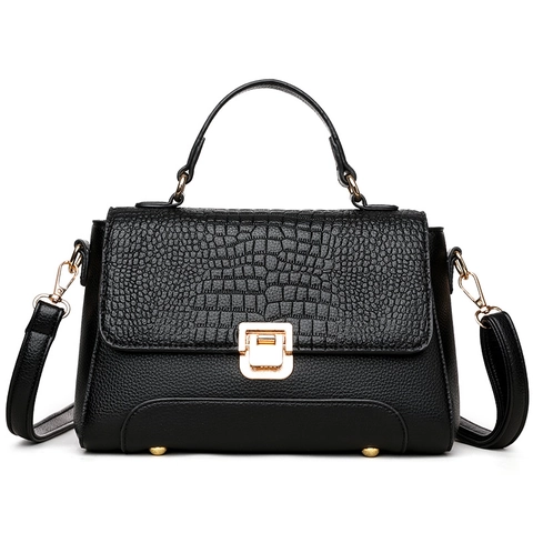 Women Handbag PU Leather Crocodile Pattern Lychee Texture Shoulder Crossbody Bag Gold Lock Fashion Daily Elegant