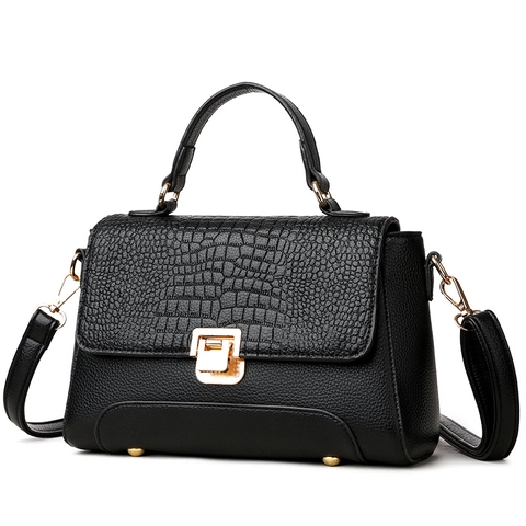 Women Handbag PU Leather Crocodile Pattern Lychee Texture Shoulder Crossbody Bag Gold Lock Fashion Daily Elegant