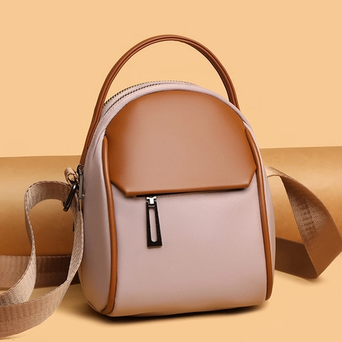 Mini Bolso Bandolera de Mujer en Color de Contraste Mochila Pequeña de Nylon PU Multifuncional Con Agujero para Auriculares