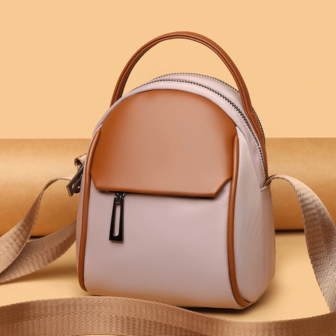 Mini Bolso Bandolera de Mujer en Color de Contraste Mochila Pequeña de Nylon PU Multifuncional Con Agujero para Auriculares