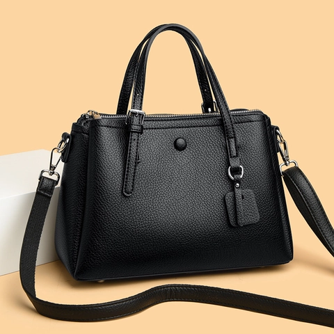 Women Tote Bag Lychee Pattern Faux Leather Large Capacity Crossbody Handbag Urban Simple Solid Color Shoulder Bag