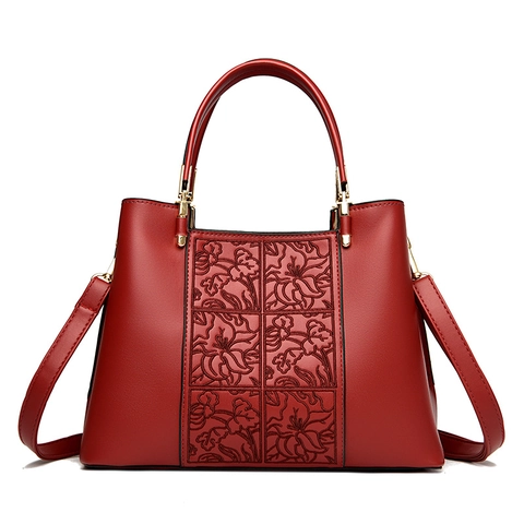 Elegant Chinese Style Floral Embroidered PU Leather Tote Bag For Women Vintage Handbag With Satin Scarf Crossbody Shoulder Bag