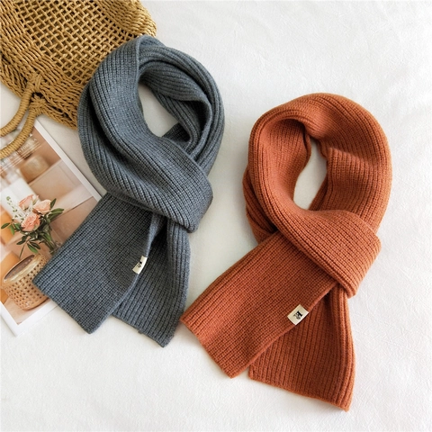 Bufanda Punto Invierno Color Sólido Cálida Mezcla Lana Acanalada Larga Suave Espesa Calentador Cuello Mujer Otoño Casual