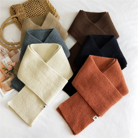 Bufanda Punto Invierno Color Sólido Cálida Mezcla Lana Acanalada Larga Suave Espesa Calentador Cuello Mujer Otoño Casual