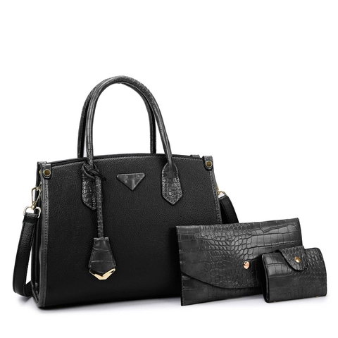 Large Capacity Women Tote Bag With Wallet Pouch PU Leather Litchi Crocodile Grain Splicing Leopard Print Handle Handbag