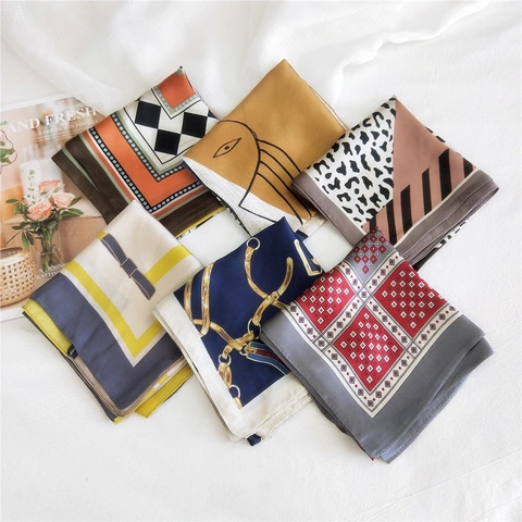 Foulard Quadrato Da Donna Effetto Satén Stampa Floreale Leopardo Moda Fazzeletto Fascia Capelli Accessorio Versatile