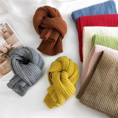 Winter Scarf Ribbed Knit Warm Soft Woolen Yarn Minimalist Japanese Style Thickened For Women