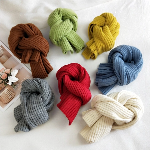 Winter Scarf Ribbed Knit Warm Soft Woolen Yarn Minimalist Japanese Style Thickened For Women