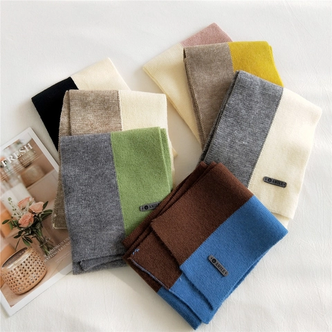 Sciarpa In Maglia Donna Bicolore Patchwork Spessa Calda Invernale Scaldacollo Morbida Casual Stile Lungo Per Donne