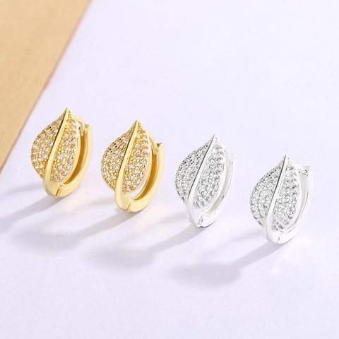 Blatt Creolen Aus Kupfer Und Zirkonia Mikropflaster Eleganter Zierlicher Schmuck Für Damen