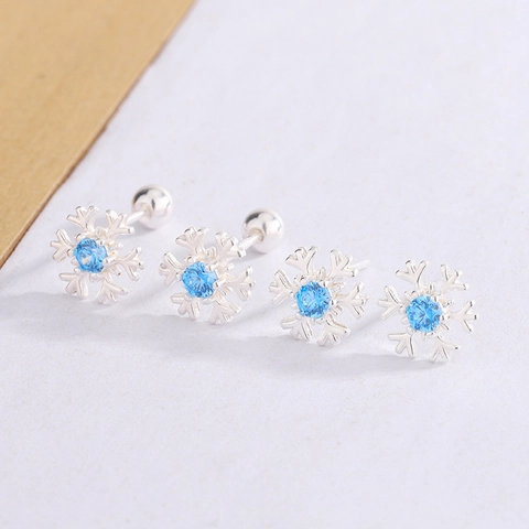 Boucles D'Oreilles Puces Flocon De Neige Cuivre Avec Zircone Bleue Bijoux D'Hiver De Luxe Pour Femmes
