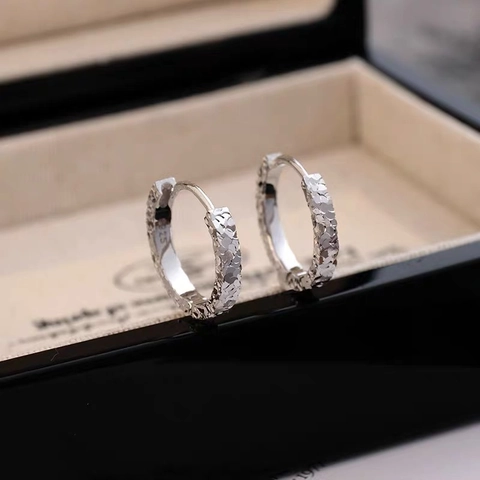 Shiny Crushed Ice Textured Hoop Earrings Copper Geometric Round Buckle Fashion Jewelry For Men Women