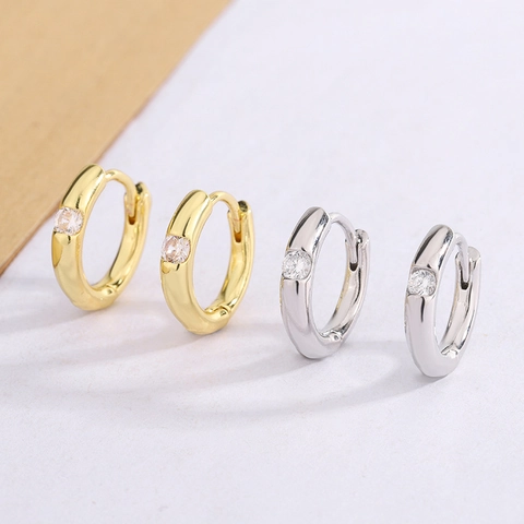 Pendientes De Aro Redondos Minimalistas Latón Con Zirconia Pulido Joyería Elegante Para Mujer Uso Diario