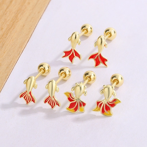 Goldfisch Ohrstecker Kupfer Emaille Mit 925 Sterling Silber Ohrpfosten Schraubverschluss Glückskoi Vintage Für Damen