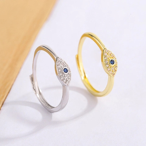Evil Eye Open Ring Copper Zircon Blue Stone Adjustable Bohemian Vintage Fashion Jewelry For Women