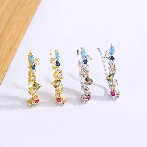 Orecchini Ear Climber In Rame Con Zirconi Colorati Gioielli Minimalisti Moda Coreana Per Donna
