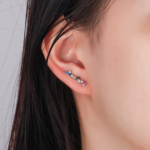 Orecchini Ear Climber In Rame Con Zirconi Colorati Gioielli Minimalisti Moda Coreana Per Donna