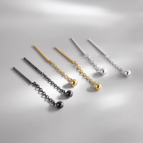 Minimalistische Runde Perlen Ketten Ohrhänger Mit 925 Sterling Silber Ohrstecker Geometrischer Kleiner Schmuck