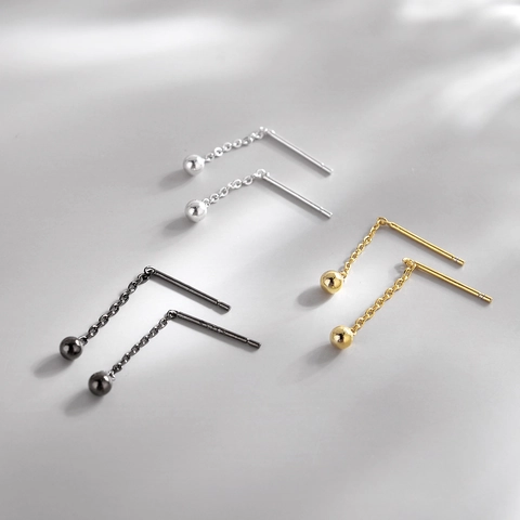 Minimalistische Runde Perlen Ketten Ohrhänger Mit 925 Sterling Silber Ohrstecker Geometrischer Kleiner Schmuck