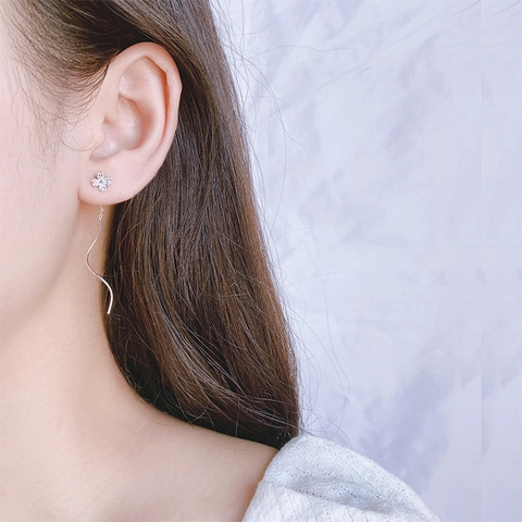 Pendientes De Rosca Largos Con Flecos De Pétalos De Flores De Cobre Línea Ondulada Joyería Minimalista Para Mujer