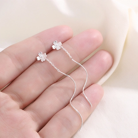Pendientes De Rosca Largos Con Flecos De Pétalos De Flores De Cobre Línea Ondulada Joyería Minimalista Para Mujer
