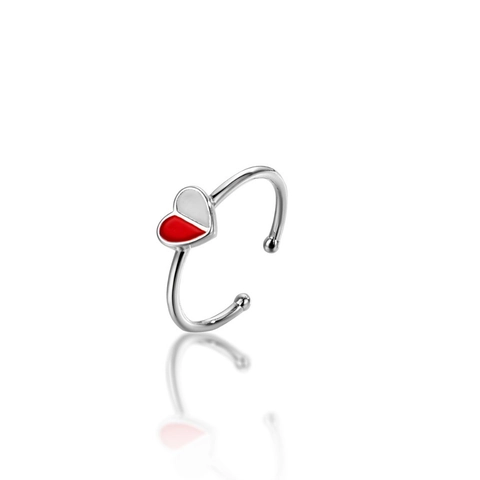 Red Heart Open Ring For Women Adjustable Copper Two-tone Enamel Heart Shaped Sweet Romantic Jewelry