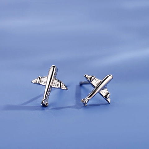 Airplane Stud Earrings 925 Sterling Silver Aircraft Model Minimalist Creative Jewelry For Women Korean Style Polished