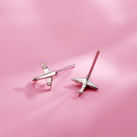 Airplane Stud Earrings 925 Sterling Silver Aircraft Model Minimalist Creative Jewelry For Women Korean Style Polished