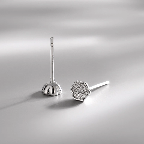 Lotus Seedpod Stud Earrings For Women Minimalist Forest Style Korean Copper Jewelry Silver Tone Cute Gift