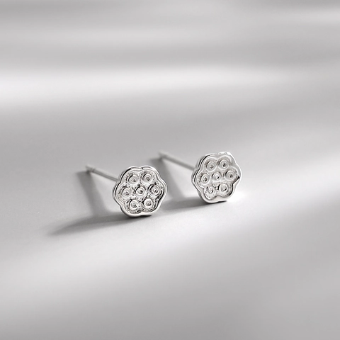Lotus Seedpod Stud Earrings For Women Minimalist Forest Style Korean Copper Jewelry Silver Tone Cute Gift