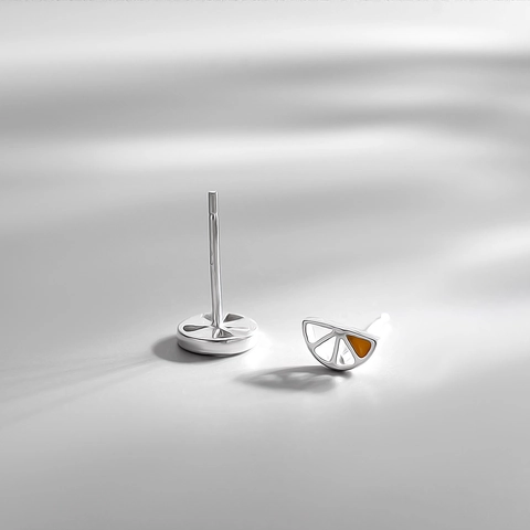 Pendientes De Botón Asimétricos Con Rodajas De Limón Y Naranja Con Poste De Plata Cobre Esmalte Joyería De Frutas Para Mujer