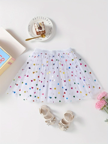Girls Princess Heart Sequin Mesh Tutu Skirt Layered Tulle Performance Dance Skirt For Kids Daily Party Outfits