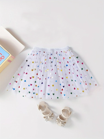 Girls Princess Heart Sequin Mesh Tutu Skirt Layered Tulle Performance Dance Skirt For Kids Daily Party Outfits