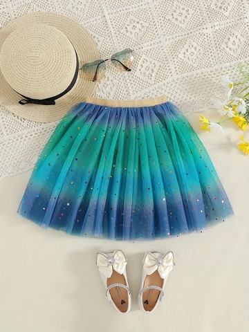 Mädchen Verlaufs-Mesh-Tutu-Rock Mit Regenbogen-Sternen-Pailletten Prinzessin Tanz-Performance-Unterteile Für Kinder