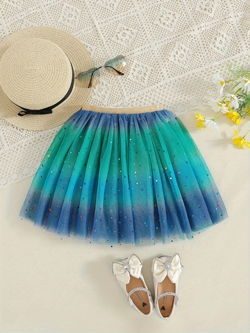 Mädchen Verlaufs-Mesh-Tutu-Rock Mit Regenbogen-Sternen-Pailletten Prinzessin Tanz-Performance-Unterteile Für Kinder