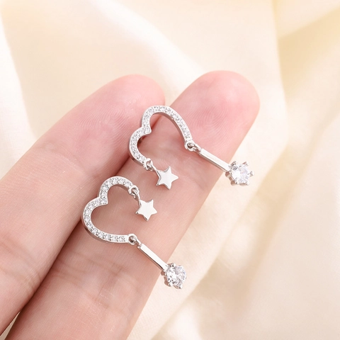 Ohrhänger Herz Stern Zirkonia Legierung Mit 925 Sterling Silber Ohrstecker Romantischer Eleganter Schmuck Für Damen