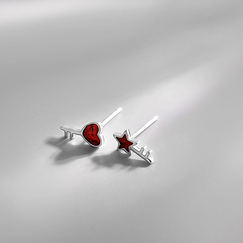 Boucles D'oreilles Clous Clé Asymétriques Avec Coeur Étoile Émail Cuivre Bijoux Tendance Pour Femmes