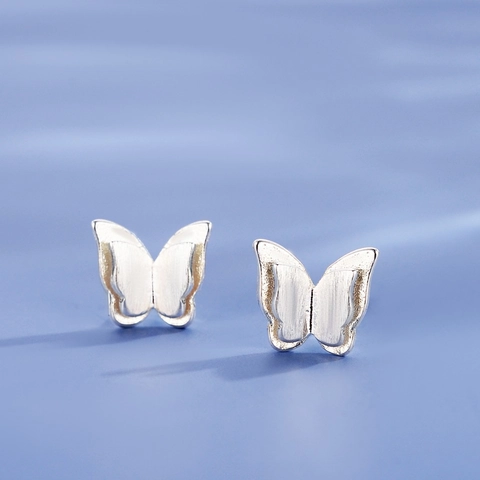 3D Double Layer Butterfly Stud Earrings With 925 Sterling Silver Earring Post Brushed Metal Texture Elegant Jewelry Women