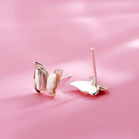 3D Double Layer Butterfly Stud Earrings With 925 Sterling Silver Earring Post Brushed Metal Texture Elegant Jewelry Women