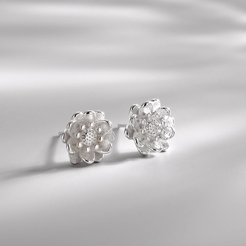 Lotusblumen Ohrstecker Versilbertes Kupfer Mehrlagige Blütenblätter Süßer Minimalistischer Eleganter Schmuck Für Damen