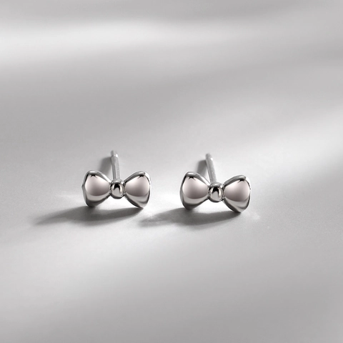 Polished Copper Bow Stud Earrings With Silver Earring Post For Women Elegant Minimalist Sweet Daily Jewelry Accessory Silver Color