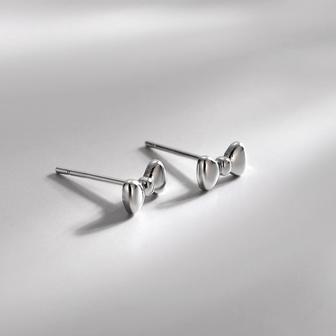 Polished Copper Bow Stud Earrings With Silver Earring Post For Women Elegant Minimalist Sweet Daily Jewelry Accessory Silver Color