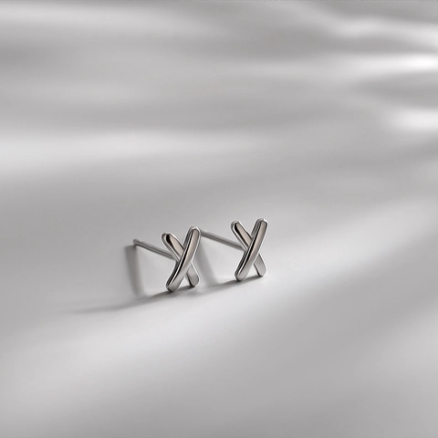 Cross X Shape Stud Earrings Polished Geometric Jewelry For Women Copper With 925 Sterling Silver Earring Post