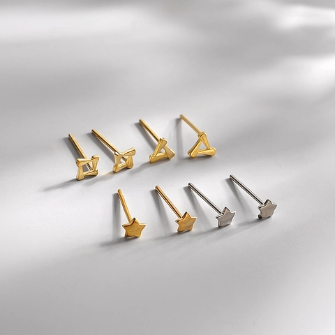 Geometric Stud Earrings Copper Minimalist Hollow Triangle Square Star Shapes Elegant Daily Jewelry For Women