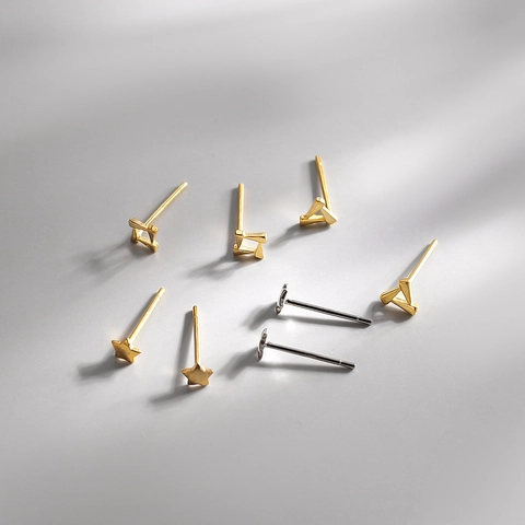 Geometric Stud Earrings Copper Minimalist Hollow Triangle Square Star Shapes Elegant Daily Jewelry For Women