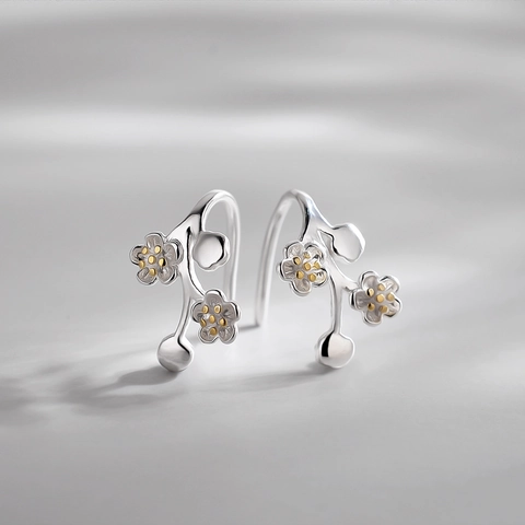 Plum Blossom Branch Ear Hook Earrings Copper Dainty Floral Elegant Jewelry For Women