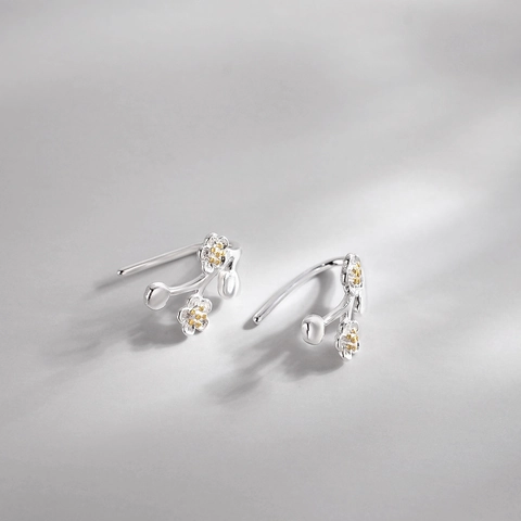 Plum Blossom Branch Ear Hook Earrings Copper Dainty Floral Elegant Jewelry For Women