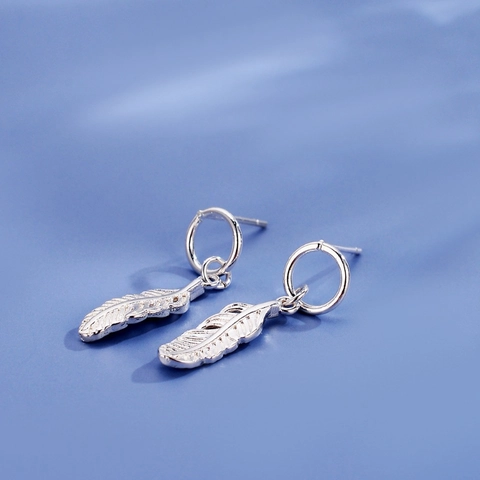 Federanhänger Creolen Mit 925 Sterling Silber Ohrstecker Kupfer Hohl Blatt Baumeln Schmuck Für Frauen